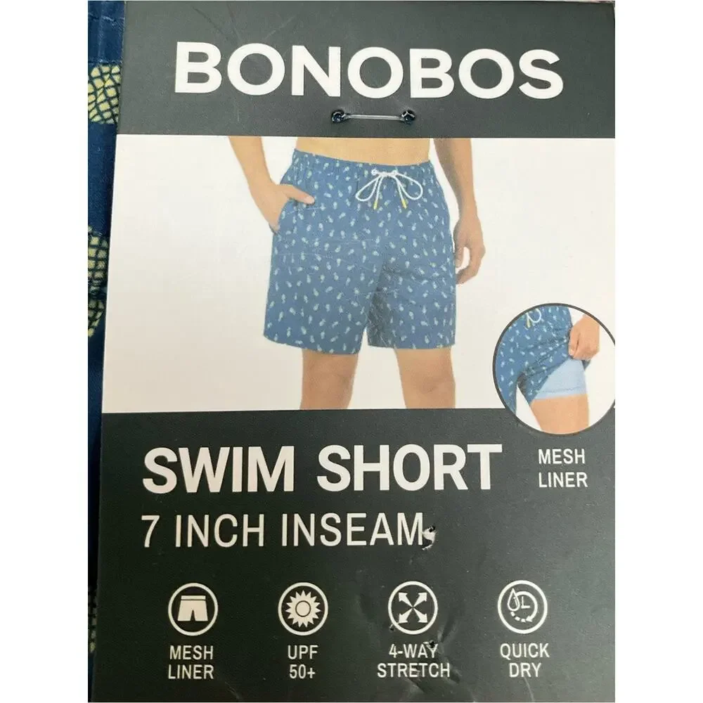 Bonobos Mens Swim Lined Shorts Blue Pineapples UPF 50+ Pockets Size XXL NWT
